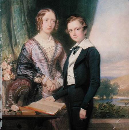 Portrait of an unknown young man standing by his mother od George Richmond