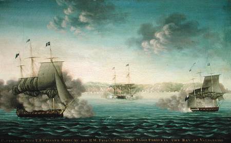 Capture of the US Frigate 'Essex' by B.M Frigate 'Phoebe' and sloop 'Cherub' in the bay of Valparais od George Ropes