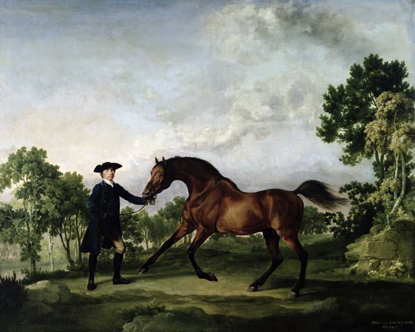 The Duke of Ancaster's bay stallion Blank, held by a groom, c.1762-5 od George Stubbs