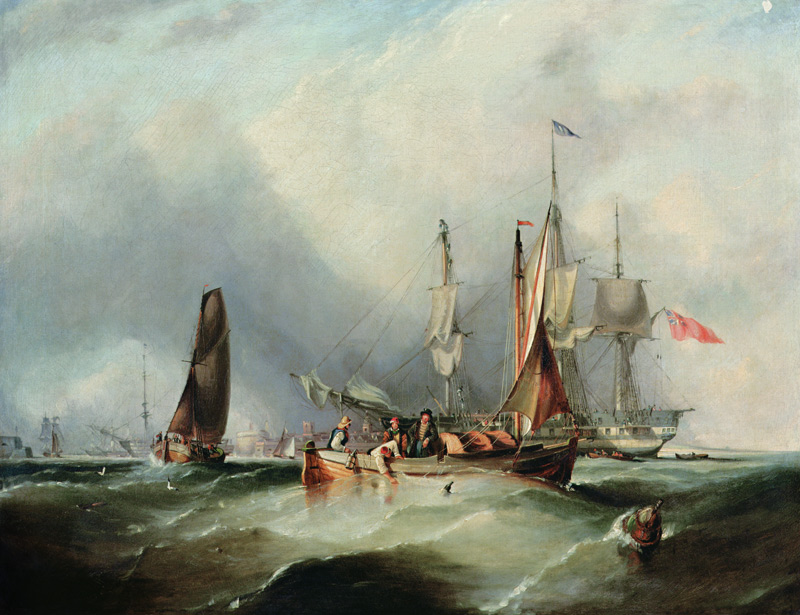 A Man-o'-War and Fishing Boats off Southsea od George the Elder Chambers