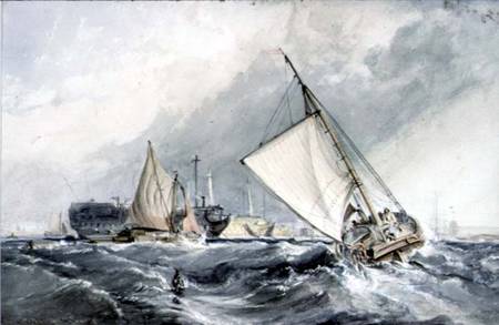 Old Men-of-War at Anchor: boats in a Gale od George the Elder Chambers