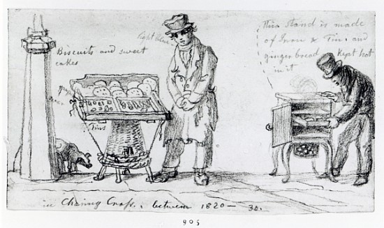Biscuit and Gingerbread stalls at Charing Cross, 1820-30 od George the Elder Scharf