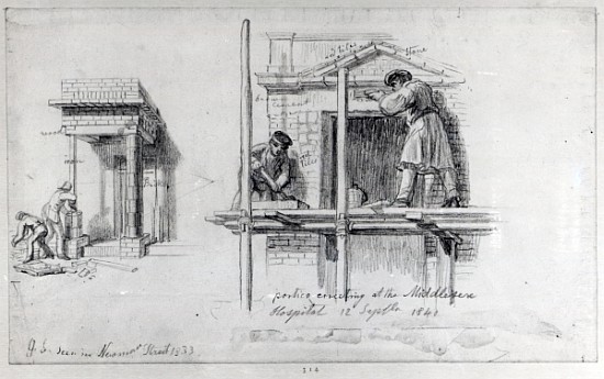 Erecting Porticos at Newham Street and Middlesex Hospital, London, 1833 and 1840 od George the Elder Scharf