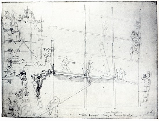 Putting up Scaffolding outside Craig''s House, Francis Street, London od George the Elder Scharf