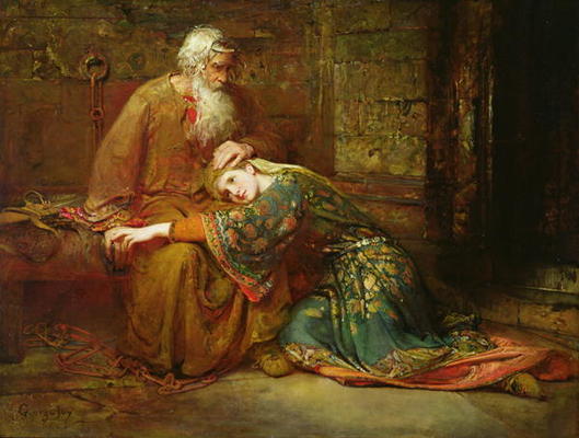 Cordelia comforting her father, King Lear, in prison, 1886 (oil on canvas) od George William Joy