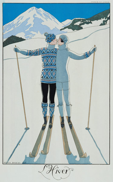 Winter: Lovers in the Snow, fashion plate from 'Twentieth Century France', 1925 (colour litho) od Georges Barbier