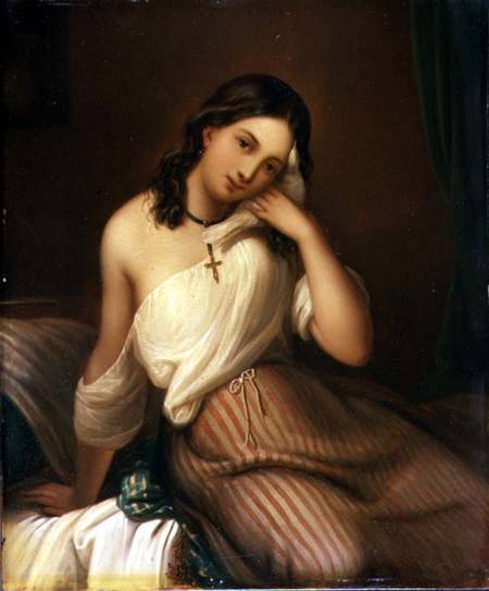Portrait of a Girl holding a Dove od Georges Croegaert