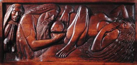 Birth, wooden bed panel od Georges Lacombe