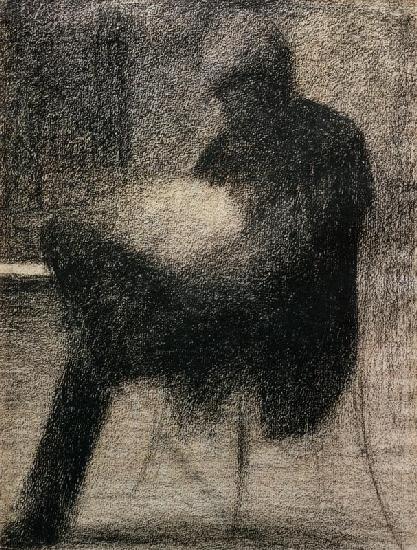Seurat / Man reading / Chalk drawing