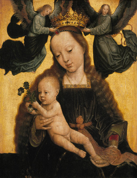 The virgin with the child is crowned by angels. od Gerard David