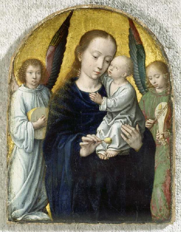 Maria with the child between angels playing instruments od Gerard David