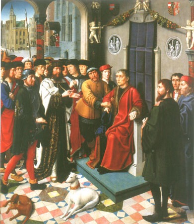 The justice of the Kambyses: Kambyses exposes the bribable judge Sisames for a (left wing) od Gerard David