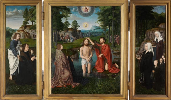 Jean de Trompes Triptych with the Baptism of Christ in the Central Panel, and Patrons od Gerard David