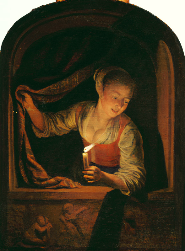 Woman with a lighted Candle at a Window od Gerard Dou