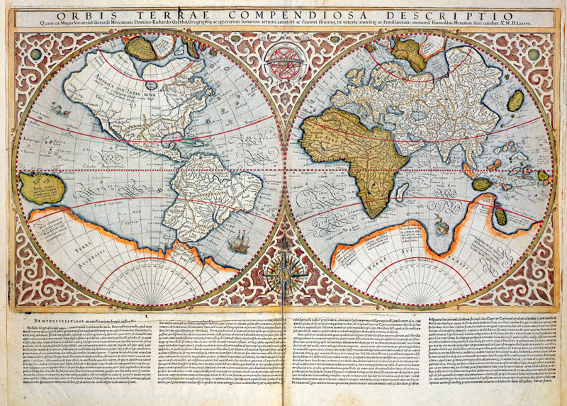 Double Hemisphere World Map od Gerard Mercator