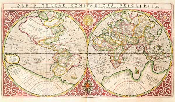 Double Hemisphere World Map od Gerard Mercator