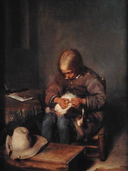 The Flea-Catcher (Boy with his Dog) od Gerard ter Borch or Terborch