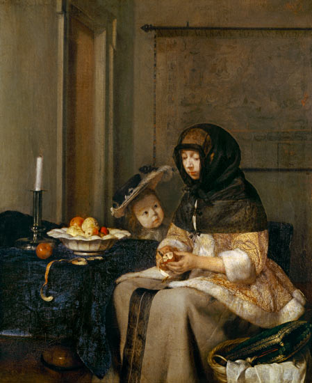 Woman peeling apples od Gerard ter Borch or Terborch