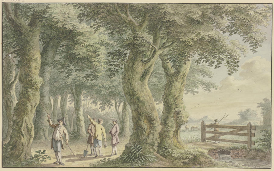Landschaft mit Bäumen, Weidegatter und Figuren od Gerard van Rossum