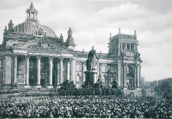 Philipp Scheidemann (1865-1939) gives an address from the Reichstag announcing the creation of a new od German Photographer, (20th century)