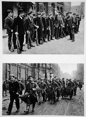 Rifle drill of the Spartacists (top) Revolutionary troops (bottom) on the 9th November 1918, from 'D od German Photographer, (20th century)