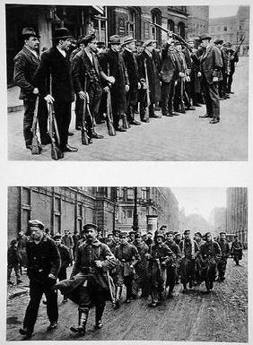 Rifle drill of the Spartacists (top) Revolutionary troops (bottom) on the 9th November 1918, from 'D