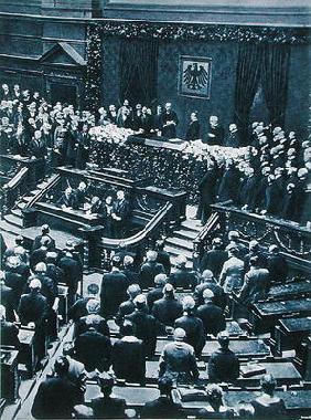 Swearing-in ceremony of Reichspresident Field Marshal von Hindenburg (1847-1934) 12th May, 1925, fro