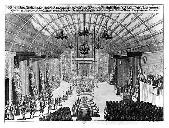 Banquet in the Romer Hall at Frankfurt-am-Main, in honour of the coronation of Charles VI (1685-1740 od German School