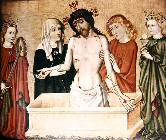 Christ at the sepulchre, supported his Mother and Saint John od German School