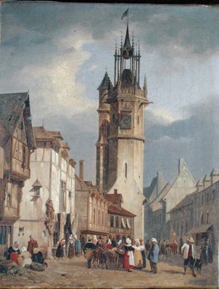 French Town Scene with a Bell Tower od German School