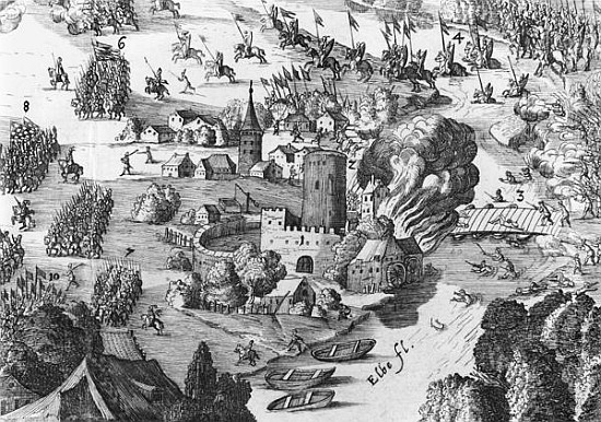 General view of the battle of Muhlberg, detail, 24th April 1547  (see also 217805, 217806) od German School