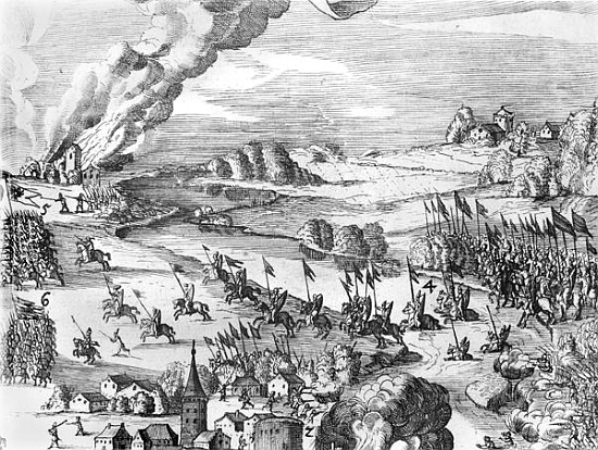 General view of the battle of Muhlberg, detail, 24th April 1547  (see also 217805 to 217810) od German School