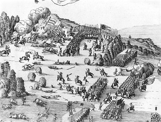 General view of the battle of Muhlberg, detail, 24th April 1547  (see also 217805 to 217808) od German School