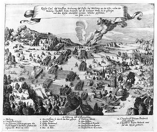 General view of the battle of Muhlberg, 24th April 1547 od German School