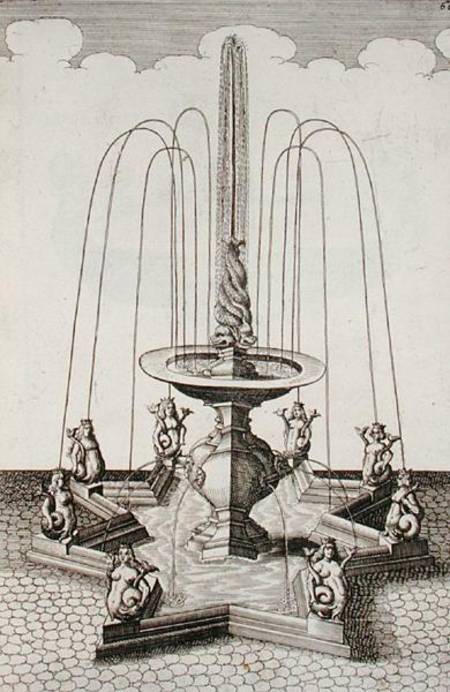 Mermaid fountain, from 'Architectura Curiosa Nova', by Georg Andreas Bockler (1617-85) od German School