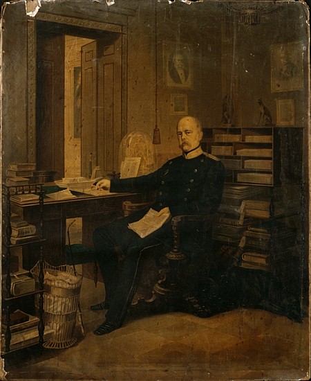 Otto von Bismarck in his Study (w/c on paper on board) od German School