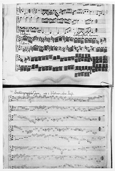Score for Telemann''s Suite for two violins, the ''Gulliver Suite'', including the ''Chaconne of the od German School