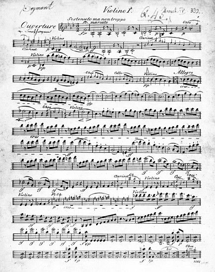 Sheet Music for the Overture to ''Egmont'' Ludwig van Beethoven, written between 1809-10 od German School