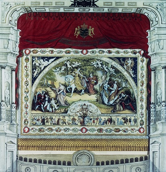 Stage and decorative curtain of the Dresden theatre od German School
