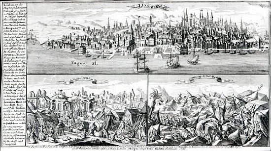 The city of Lisbon before, during and after the Earthquake of 1755 od German School