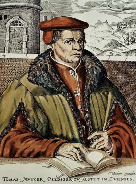 Thomas Muntzer, c.1600 (hand coloured woodcut) od German School