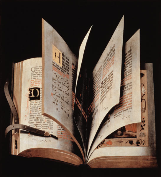 Trompe l'oeil of an open manuscript od German School