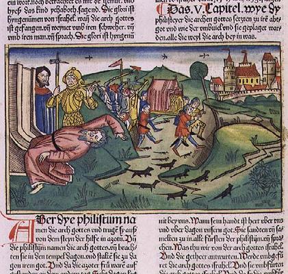 I Samuel 5:1-11 The Philistines seize the Ark and are struck by the plague (coloured woodcut) od German School, (15th century)