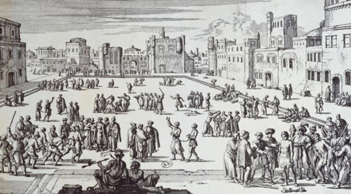 Slave Market in Algiers (engraving) od German School, (17th century)