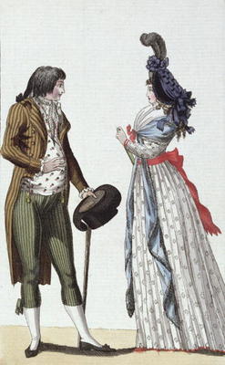 Fashionable couple of the Directoire period (1795-99) (colour engraving) od German School, (18th century)