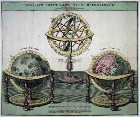 Typical Representations of Artificial Spheres (coloured engraving) od German School, (18th century)