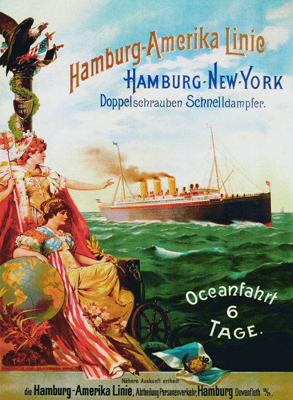 Poster advertising the Hamburg American Line od German School, (19th century)