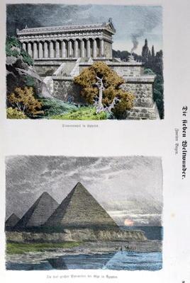 Temple of Diana at Ephesus and the Pyramids of Giza, from a series of the 'Seven Wonders of the Worl