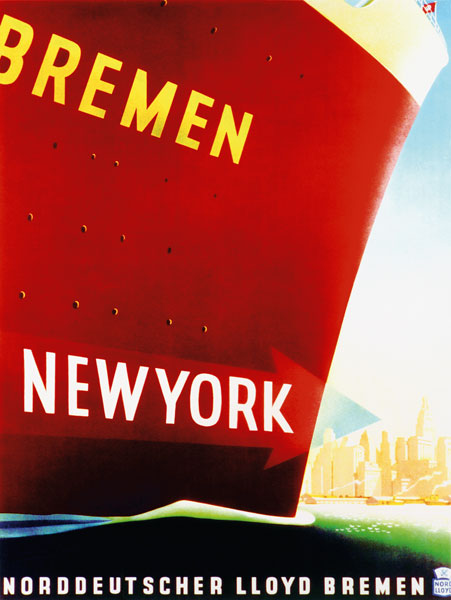'New York', poster advertising the North German Lloyd Line od German School, (20th century)