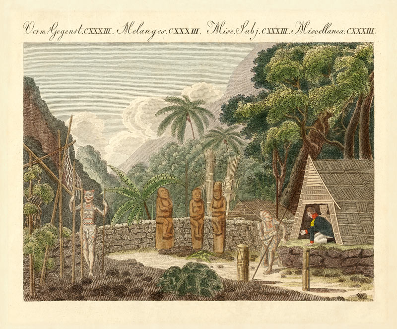 The Morai or the sepulture-plaza on the Island of Nukahiwah in the South Seas od German School, (19th century)